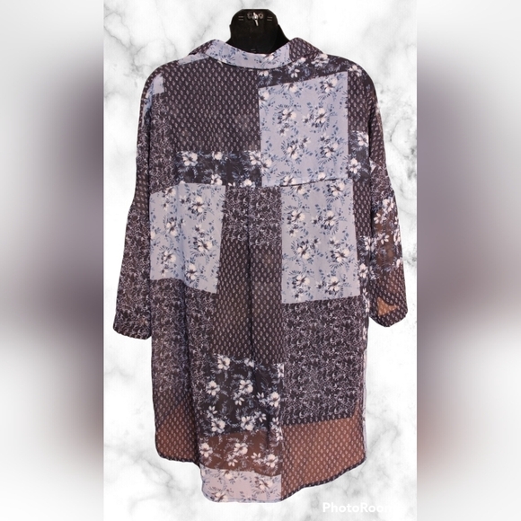 FRENCH Connection Floral Patchwork Sheered Blouse with Tied Front Hem - Picture 2 of 9